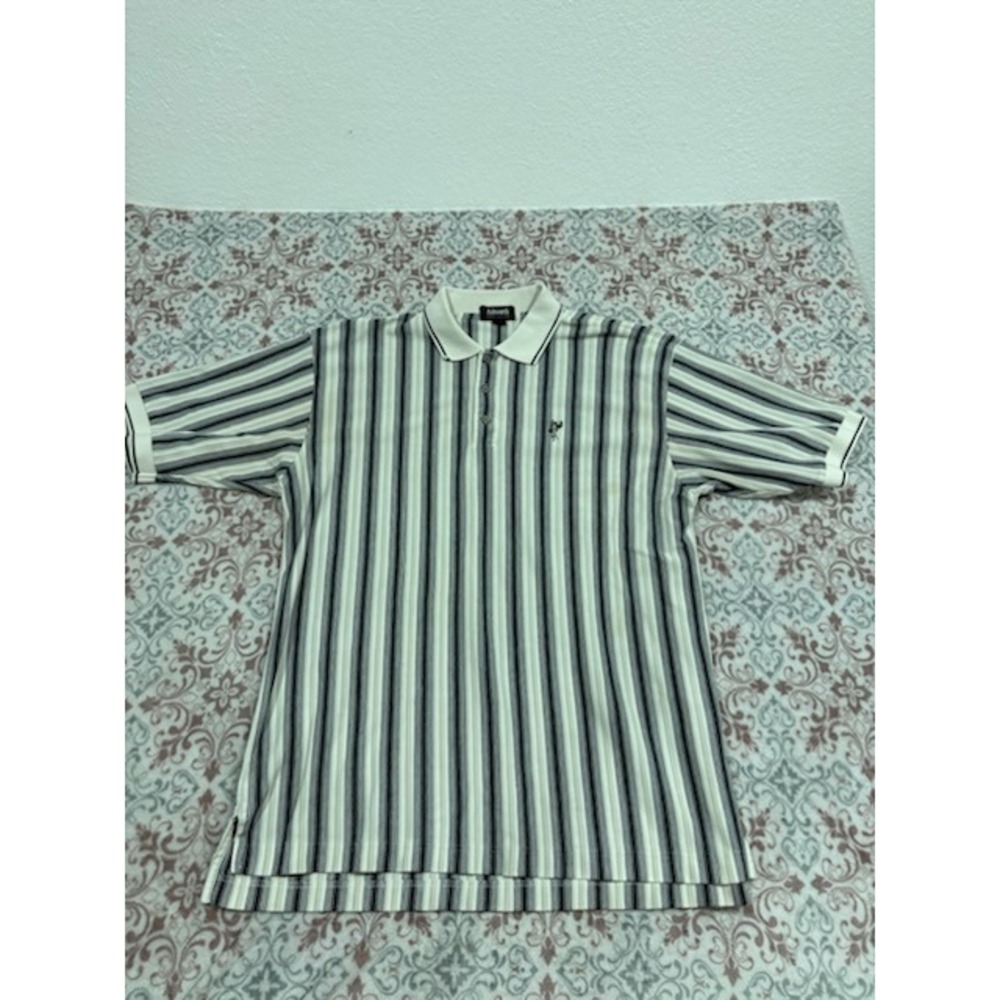 Ashworth Mens Large Polo Shirt Vintage Striped 100% Cotton Short Sleeve Golf Top